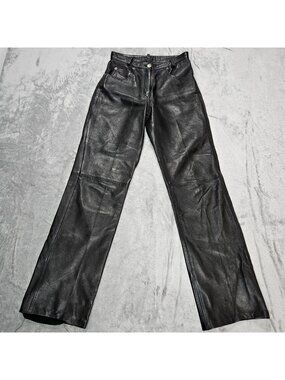 Whet Blu Leather Pants Womens 2 Black Straight Leg Biker Motorcycle Western READ